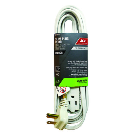 Ace Indoor 12 ft. L White Extension Cord 16/3 STP-3