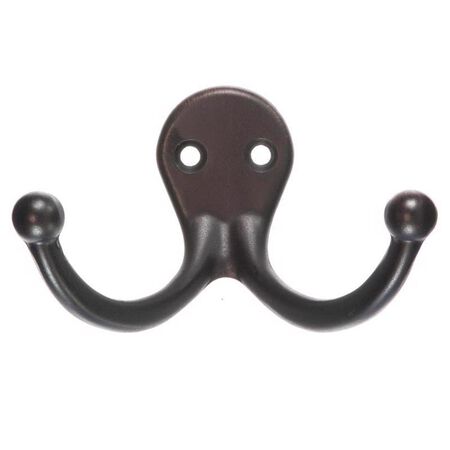 Ace 1 in. L Oil Rubbed Bronze Brown Metal Small Double Garment Hook 2 pk