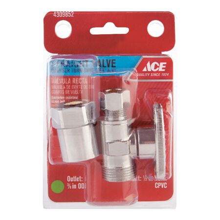 Ace 3/8 in. CPVC X 1/2 in. Compression Brass Straight Stop Valve