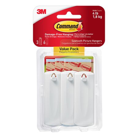 3M Command White Sawtooth Picture Hanger 4 lb 3 pk