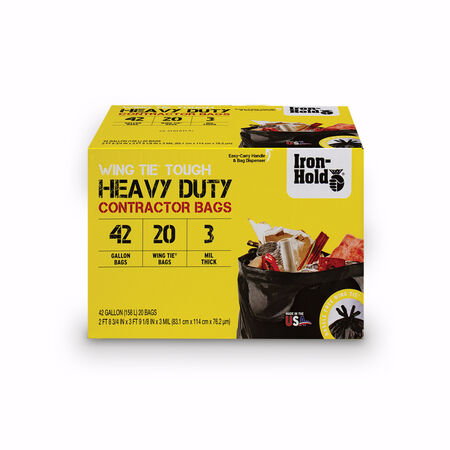 Iron-Hold 42 gal Contractor Bags Wing Ties 20 pk 3 mil