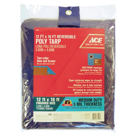 Ace 12 ft. W X 16 ft. L Medium Duty Polyethylene Tarp Blue/Brown