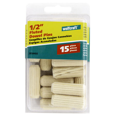 Wolfcraft Fluted Hardwood Dowel Pin 1/2 in. D X 1-1/2 in. L 1 pk Natural