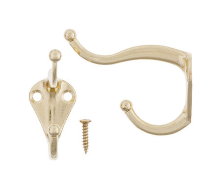 Ace 3 in. L Bright Brass Gold Brass Small Coat and Hat Hook 2 pk