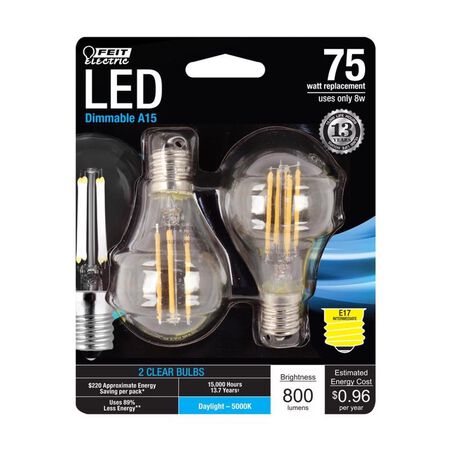 Feit A15 E17 (Intermediate) Filament LED Bulb Daylight 75 Watt Equivalence 2 Pack