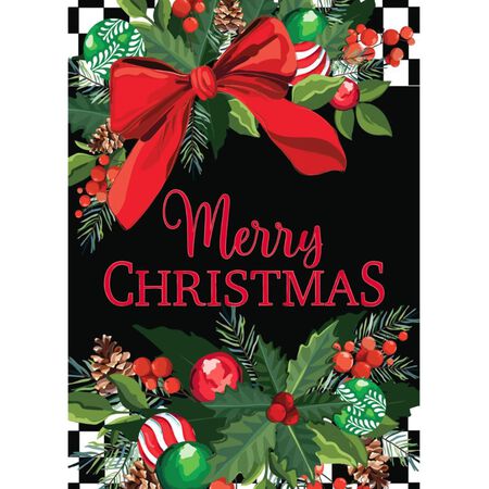 Floral Checkered Merry Christmas Applique House Flag