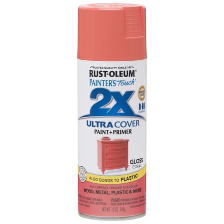 Rust-Oleum Painter's Touch 2X Ultra Cover Gloss Coral Paint+Primer Spray Paint 12 oz