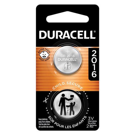 Duracell Lithium Coin 2016 3 V 0.09 mAh Medical Battery 2 pk