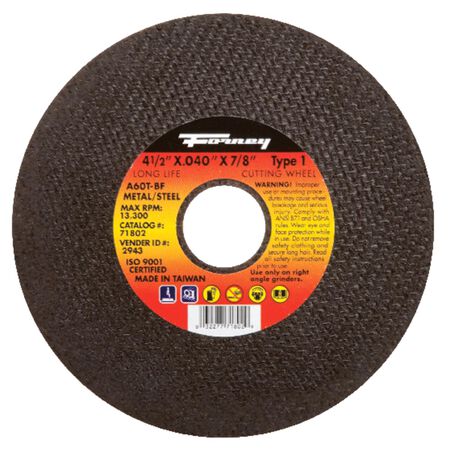 Forney 4-1/2 in. D X 7/8 in. Aluminum Oxide Metal Cut-Off Wheel 1 pc