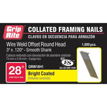 Grip-Rite 3x0.120 in. 28° Bright Smooth Shank Nails