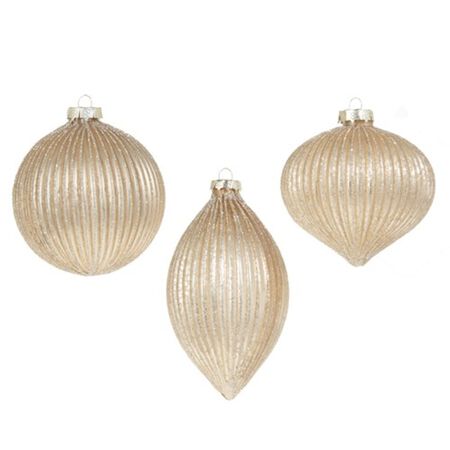 Raz Imports 4 in. CHAMPAGNE GLITTER RIBBED ORNAMENT