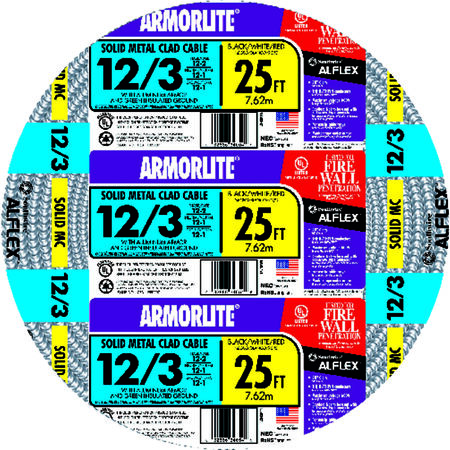 Southwire Armorlite 25 ft. 12/3 Solid Aluminum Armored MC Cable