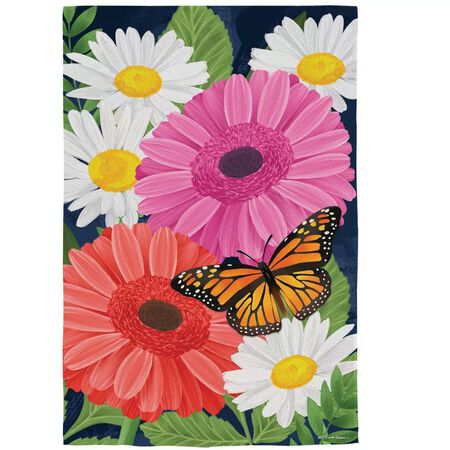 Evergreen Gerbera Daisy Burlap Garden Flag