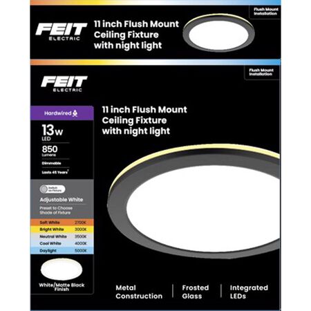 Feit 3 in. H X 11 in. W X 11 in. L Matte Black Black Ceiling Fixture