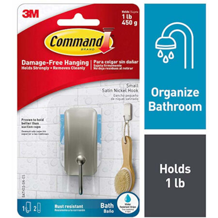 3M Command 1.18 in. L Satin Nickel Silver Adhesive Hook