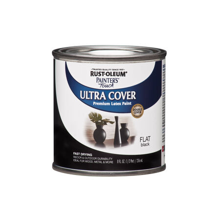 Rust-Oleum Painters Touch Flat Black Water-Based Ultra Cover Paint Exterior & Interior 0.5 pt