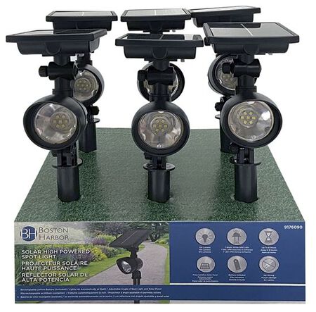 Boston Harbor Solar Spotlight Li-Ion Battery 7-Lamp 100 Lumens Plastic Fixture Black (Case of 6)