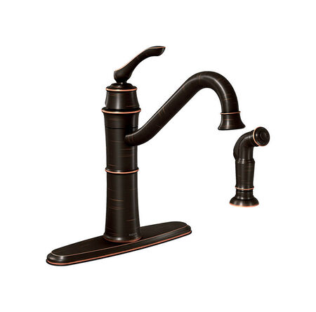 Moen Banbury One Handle Bronze Kitchen Faucet Side Sprayer Included