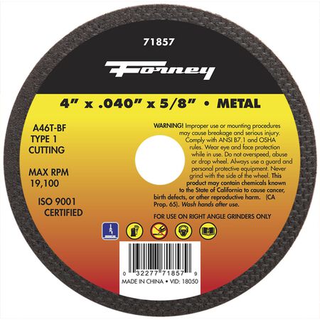 Forney 4 in. D X 5/8 in. Aluminum Oxide Metal Cut-Off Wheel 1 pc