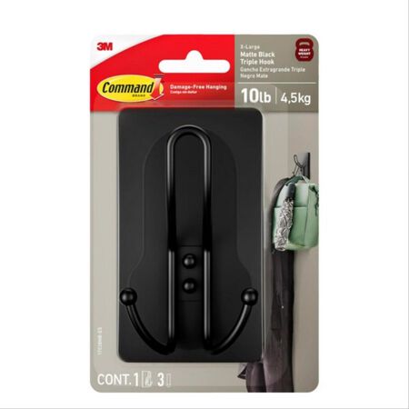 3M Matte Plastic Triple Hook 1 pk