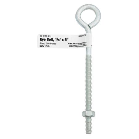 Hampton 1/4 in. X 5 in. L Zinc-Plated Steel Eyebolt with Nut Nut Included
