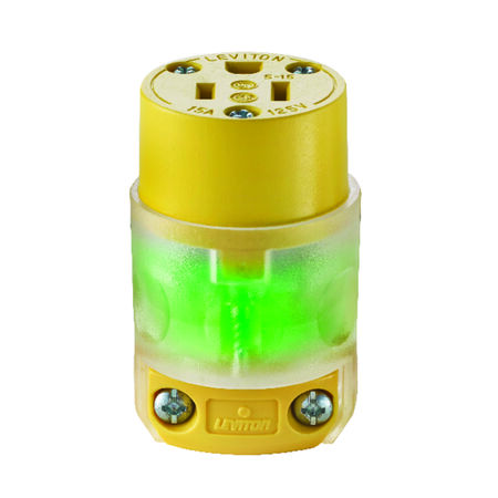 Leviton Commercial and Residential Vinyl Lighted Lighted Connector 5-15R 18-12 AWG 2 Pole 3 Wire