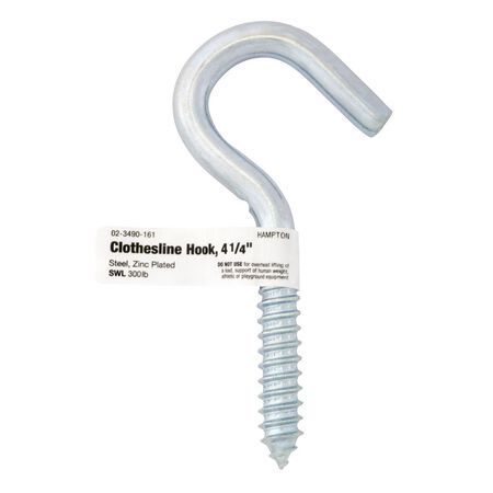 Hampton Small Zinc-Plated Silver Steel 4.25 in. L Clothesline Hook 300 lb 1 pk