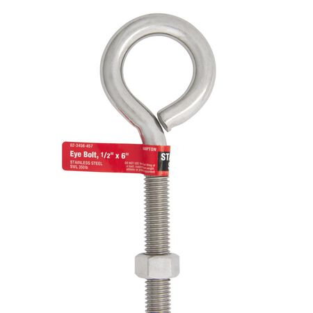 Hampton 1/2 in. X 6 in. L Stainless Stainless Steel Eyebolt Nut Included