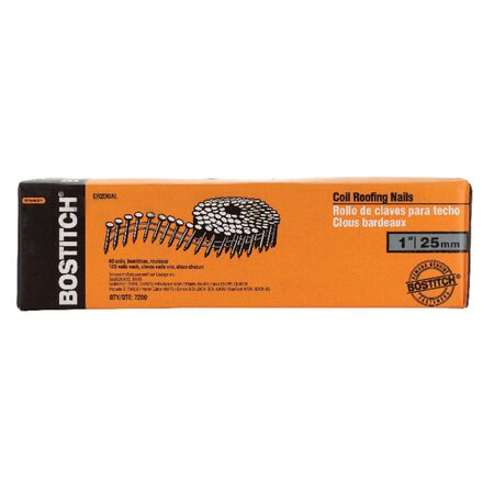 Bostitch 1 in. L X 14 Ga. Angled Coil Galvanized Roofing Nails 15 deg 7200 pk