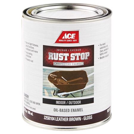 Ace Rust Stop Indoor and Outdoor Gloss Leather Brown Oil-Based Enamel Rust Prevention Paint 1 qt