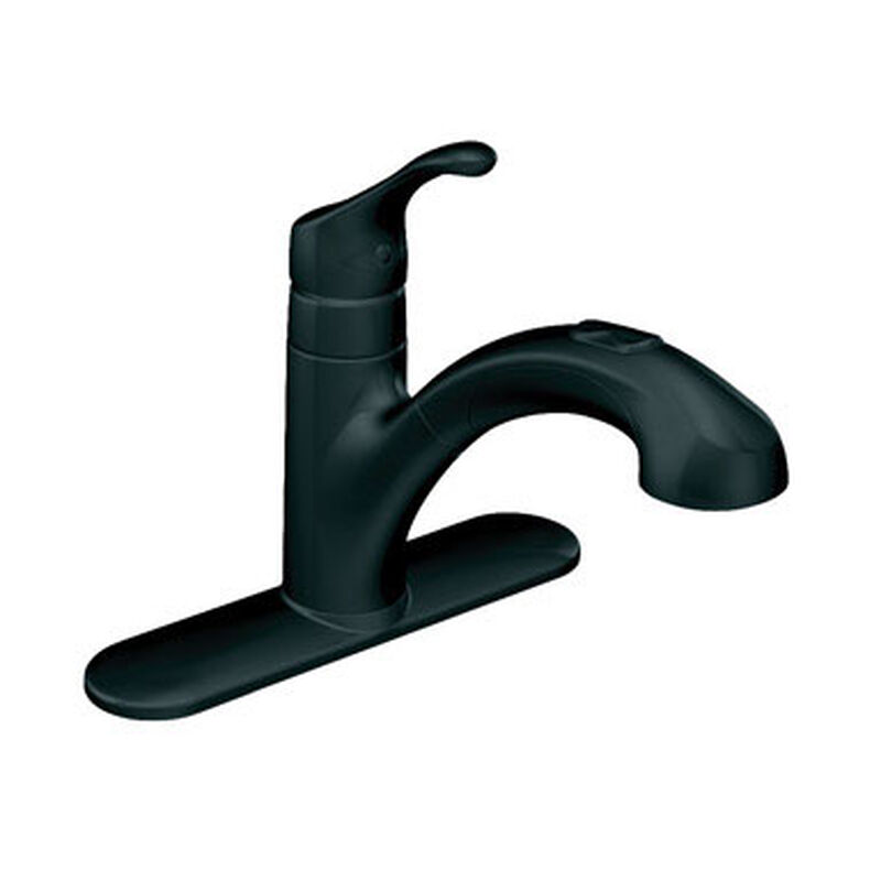 Moen Renzo One Handle Matte Black Pull Out Kitchen Faucet Side