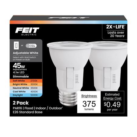 Feit PAR16 E26 (Medium) LED Bulb Adjustable White 45 Watt Equivalence 2 Pack