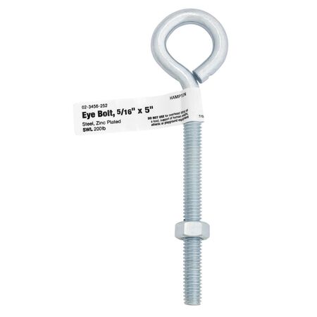 Hampton 5/16 in. X 5 in. L Zinc-Plated Steel Eyebolt Nut Included