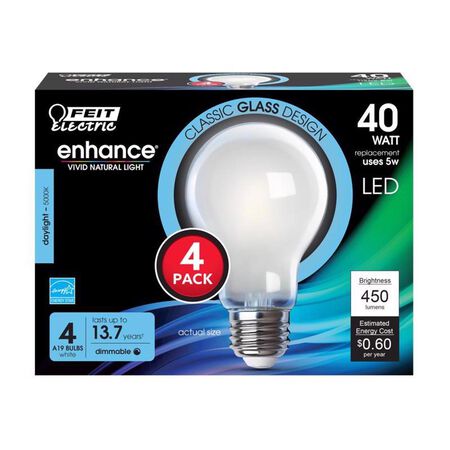 Feit Enhance A19 E26 (Medium) LED Bulb Daylight 40 Watt Equivalence 4 pk