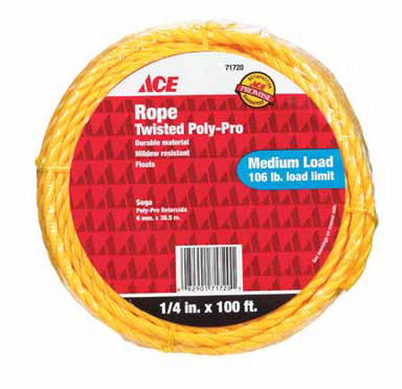 Ace 1/4 in. Dia. x 100 ft. L Twisted Poly Rope Yellow