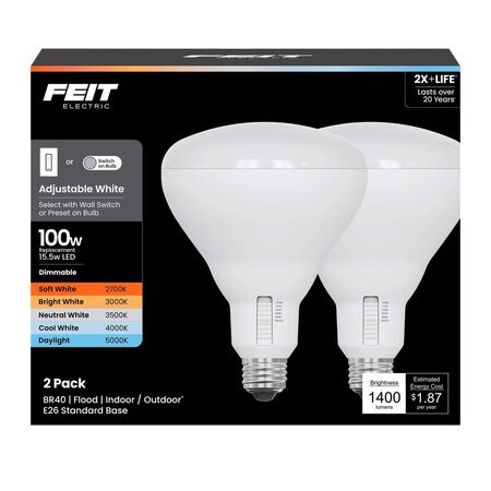 Feit BR40 E26 (Medium) LED Bulb Adjustable White 100 Watt Equivalence 2 pk