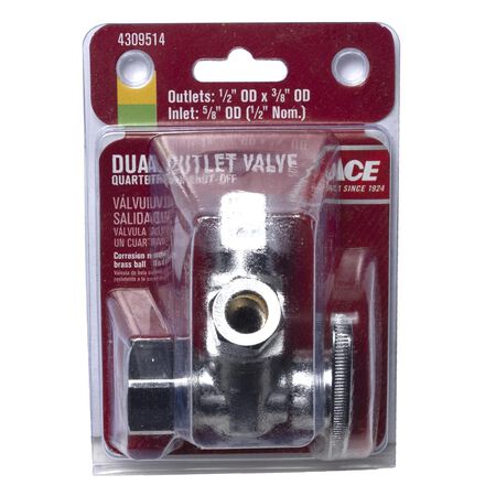 Ace 5/8 in. FPT T X 1/2 in. S Brass Dual Shut-Off Valve