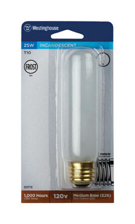 Westinghouse Incandescent Light Bulb 25 watts 170 lumens Tubular T10 White (Frosted) 1 pk