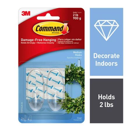 3M Command Medium Plastic Hook 1.625 in. L 2 pk