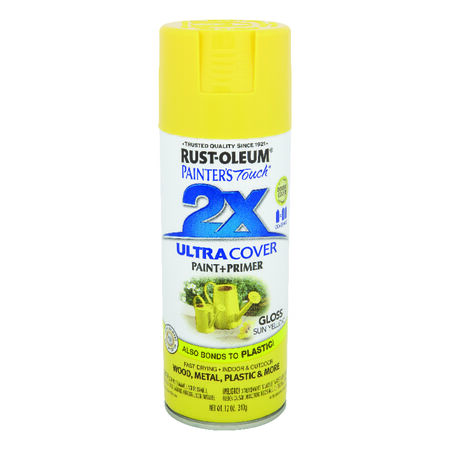 Rust-Oleum Painter's Touch 2X Ultra Cover Gloss Sun Yellow Paint+Primer Spray Paint 12 oz