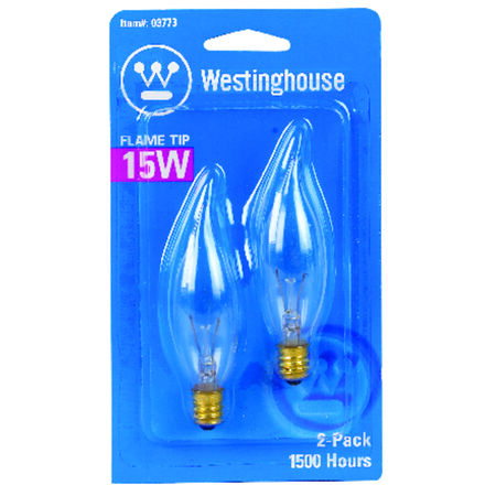 Westinghouse 15 W CA8 Decorative Incandescent Bulb E12 (Candelabra) Warm White 2 pk