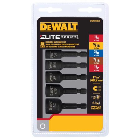 DeWalt Impact Ready Multi Size in. X 1-7/8 in. L Black Oxide Nut Setter Set 5 pc