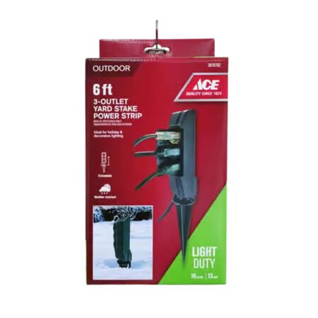 Ace 6 ft. L 3 outlets Yard Stake Power Strip Green