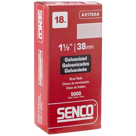 Senco 1-1/2 in. L X 18 Ga. Straight Strip Galvanized Brad Nails 5000 pk