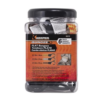 Keeper Assorted Flat Bungee Cord 18 in. L X .0787 in. 6 pk