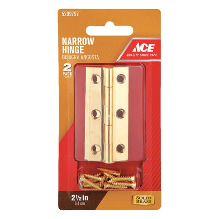 Ace 1-1/2 in. W X 2-1/2 in. L Polished Brass Brass Narrow Hinge 2 pk