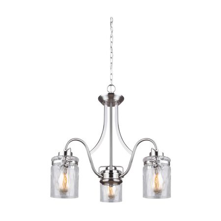 Canarm Arden 3-Light Brushed Nickel Chandelier with Watermark Glass Shades