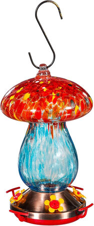 Evergreen Garden Bird Feeder - Fade and Weather Resistant Indoor/Outdoor Decoration for Homes, Yards and Gardens (Art Glass Mushroom)