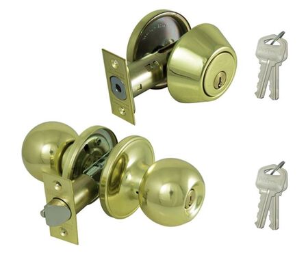 ProSource B37B1-PS Deadbolt and Entry Lockset, Turnbutton Lock, Saturn Design, Polished Brass, 3 Grade, Brass (Pack of 2)