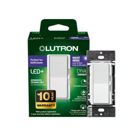 Lutron Diva with Night Mode for Dimmable LED Bulbs White 150 W 3-Way Dimmer Switch 1 Pack